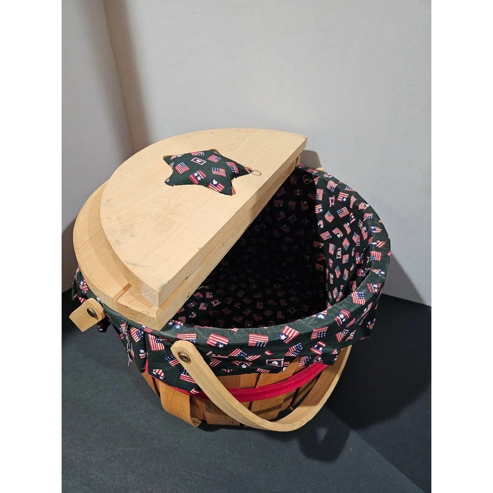 Vintage Americana Farmhouse Sewing Basket Picnic Basket